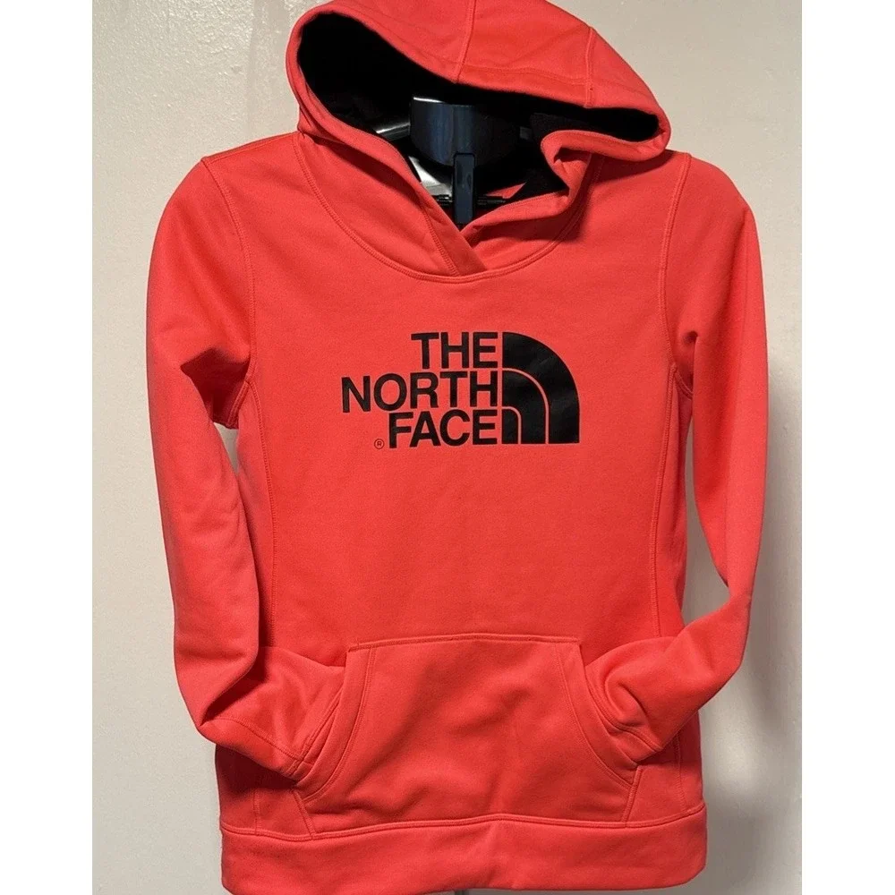 The North Face Hoodie Men's M Orange Pullover Fleece Sweatshirt Back Logo